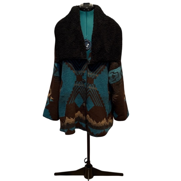 Vintage Rhonda Stark Aztec Southwestern Blanket Coat Jacket Wool Blend Boho - Picture 1 of 16